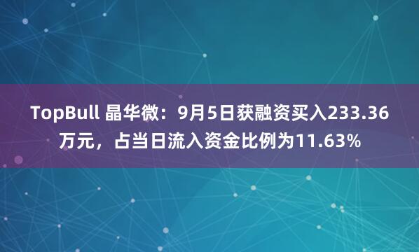 TopBull 晶华微：9月5日获融资买入233.36万元，占当日流入资金比例为11.63%